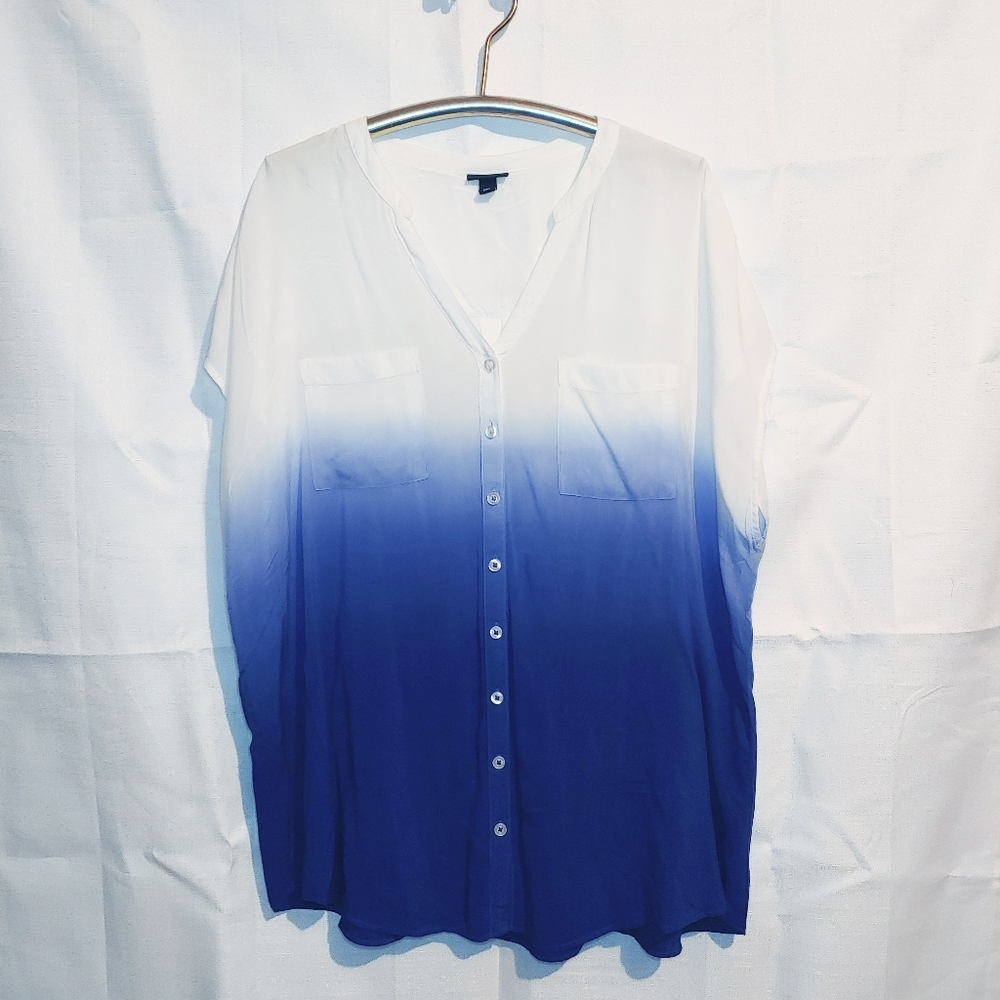 Torrid Sapphire Blue Dip Dye Challis Button Front Dolman Blouse 1X